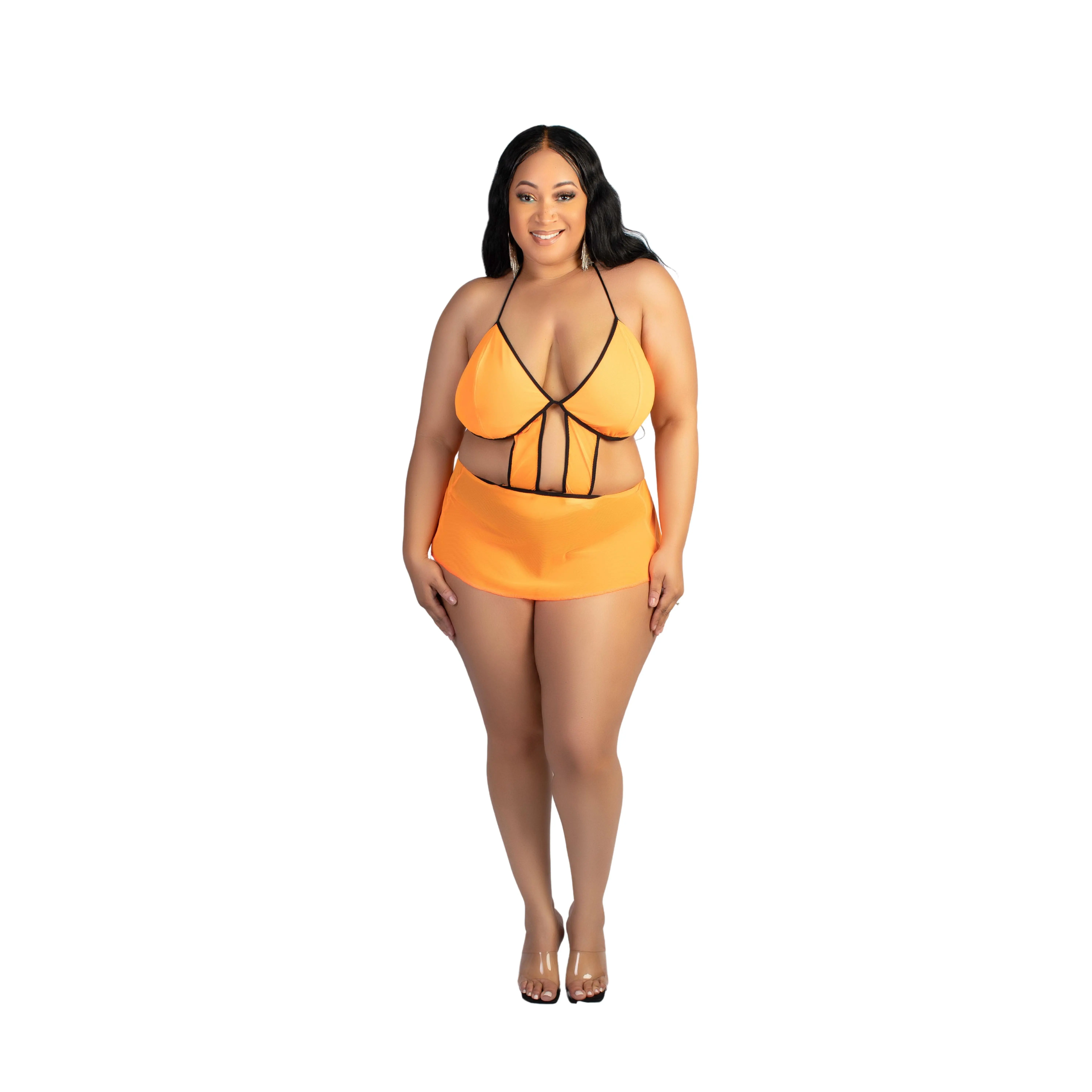 Evening Pleasure Halter neck, lined bralette cup, with attached circle skirt