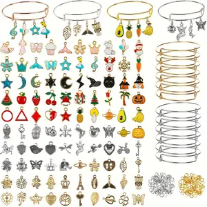 550 bracelet making kit, including 20 adjustable bracelets, 100 pendants (colored, antique silvery, KC golden), 30 ear hooks, and 400 open loops, DIY jewelry making bracelets, necklaces, and earrings