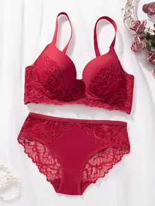 1 Set Optional Lace Bra & Panty Set with Adjustable Straps Breathable Comfort Fabric 6 Colors Available Sizes 70B-90C Flattering No-Pinch Fit Everyday Playful Sexy Style