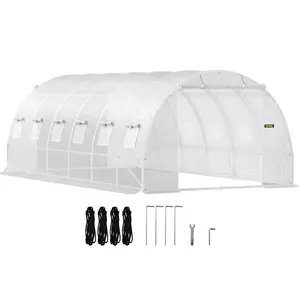 VEVOR Walk-in Tunnel Greenhouse, 20 x 10 x 7 ft Portable Plant House w/ Galvanized Steel Hoops, 3 Top Beams, Diagonal Poles, 2 Zippered Doors & 12-up Windows, White