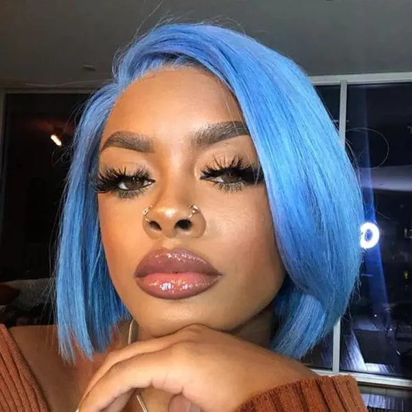 Mane Majestic Hair 13x6 Light Blue Straight Bob Wig Short Wig Sky Blue Lace Frontal Human Hair Wig