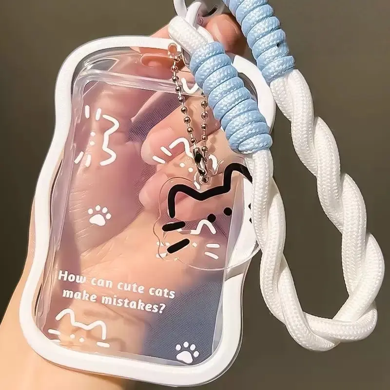 Cute Cat Design Photo Card Holder, 1 Count Transparent Acrylic ID Card Holder, Keychain, Badge Reel, ID Holders for Badges for Office School Student, Office Supplies