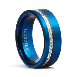 Tungsten Carbide Ring for Men, Blue and Silver Meteorite Wedding Band, Comfort Fit, Scratch-Resistant & Hypoallergenic, Sizes 4-15, 4 To 15