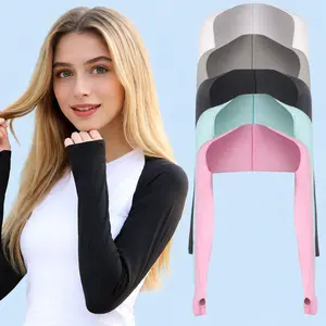 2-piece shoulder ice silk sleeve set - with anti slip thumb hole design, sun resistant and breathable straight shoulder ice sleeve, summer outdoor cycling and driving sleeve set