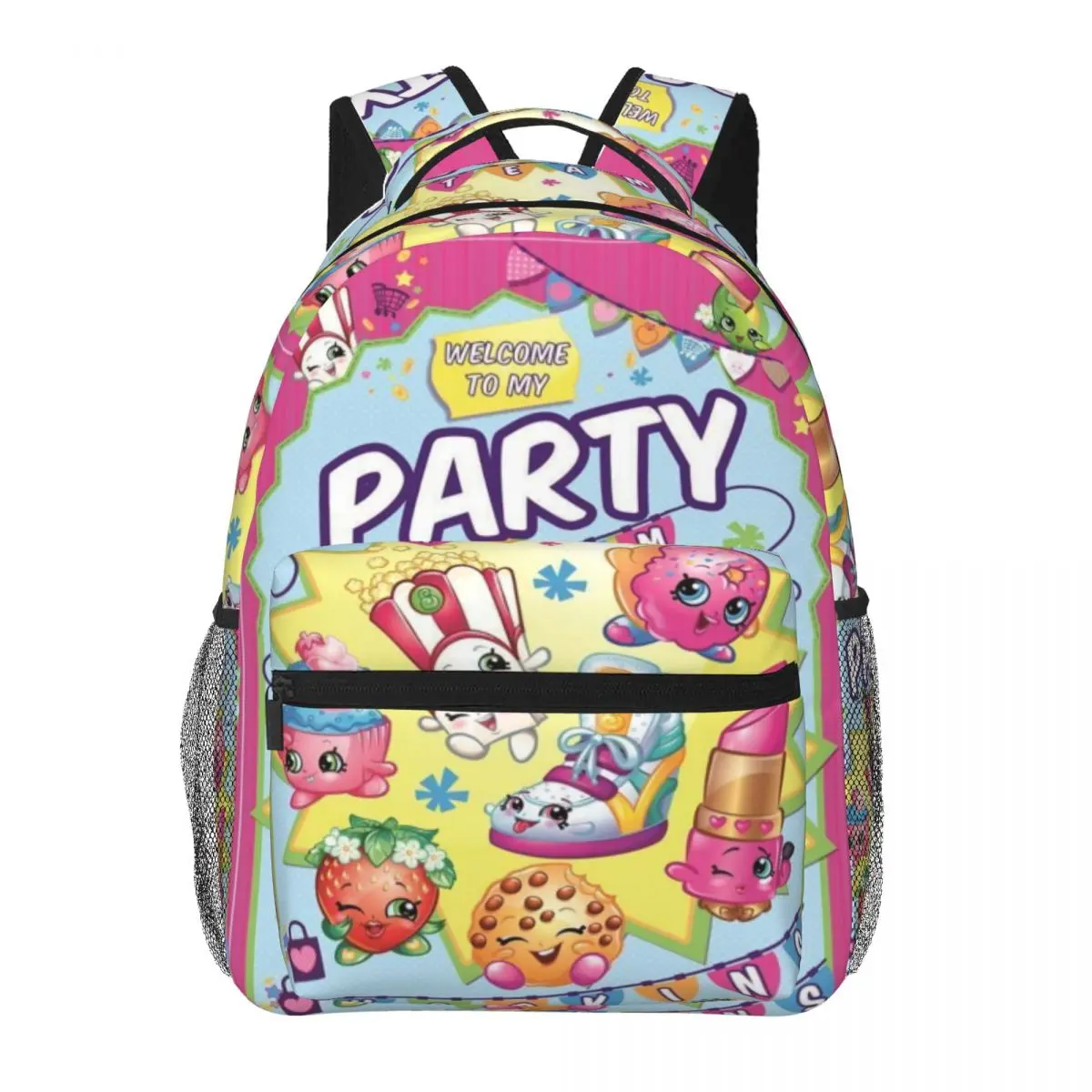 Shopkins Welcome To My Party Cartoon Backpacks for School Large Capacity Full Print Kids Daypack Lightweight Children School Backpack