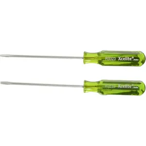 R3323 Steel Slotted Pocket-Clip Screwdriver, 3/32" Head, 3" Blade Length Pack of 2, Green