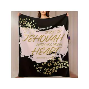 Leopard Print Accent Black Throw Blanket with "Trust in Jehovah" Proverbs 3:5 Religious Quote