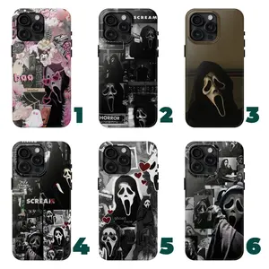 6 styles Ver2 Scream Ghostface Phone Case – Horror Movie Aesthetic, Scary Slasher Killer Art – Halloween phone case for 90s Horror Fans & Ghost Face Lovers fit iPhone 17 16 pro max, SS Galaxy S21-25 Ultra Plus