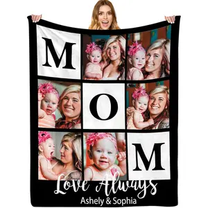 Mother’s Day Personalized Gifts for Mom from Daughter Son - Custom Blanket with Picture Text Customized Photo Throw Blankets Christmas Birthday Gifts for Women Mother Wife Girlfriend