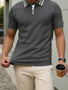 Men's Colorblock Patchwork Casual Short Sleeve Polo Shirt, Comfortable Fitted Design, Perfect for Daily Wear and Sports, Fashionable Look