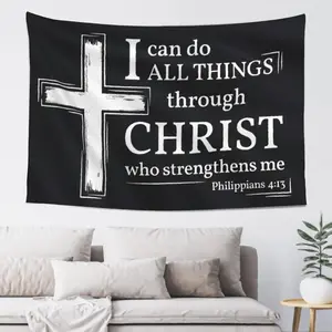 Acts Philippians 4:13 Inspirational Christian Flag 40x60 in "I Can Do All Things Through Christ" Bible Verse Flag for Room, Yard, Church, and Events ﻿       (B) Wall Banner Decorative Tapestry Christmas