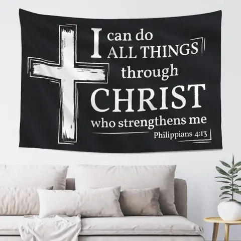 Acts Philippians 4:13 Inspirational Christian Flag 40x60 in "I Can Do All Things Through Christ" Bible Verse Flag for Room, Yard, Church, and Events ﻿     (B) Wall Banner Decorative Tapestry Christmas