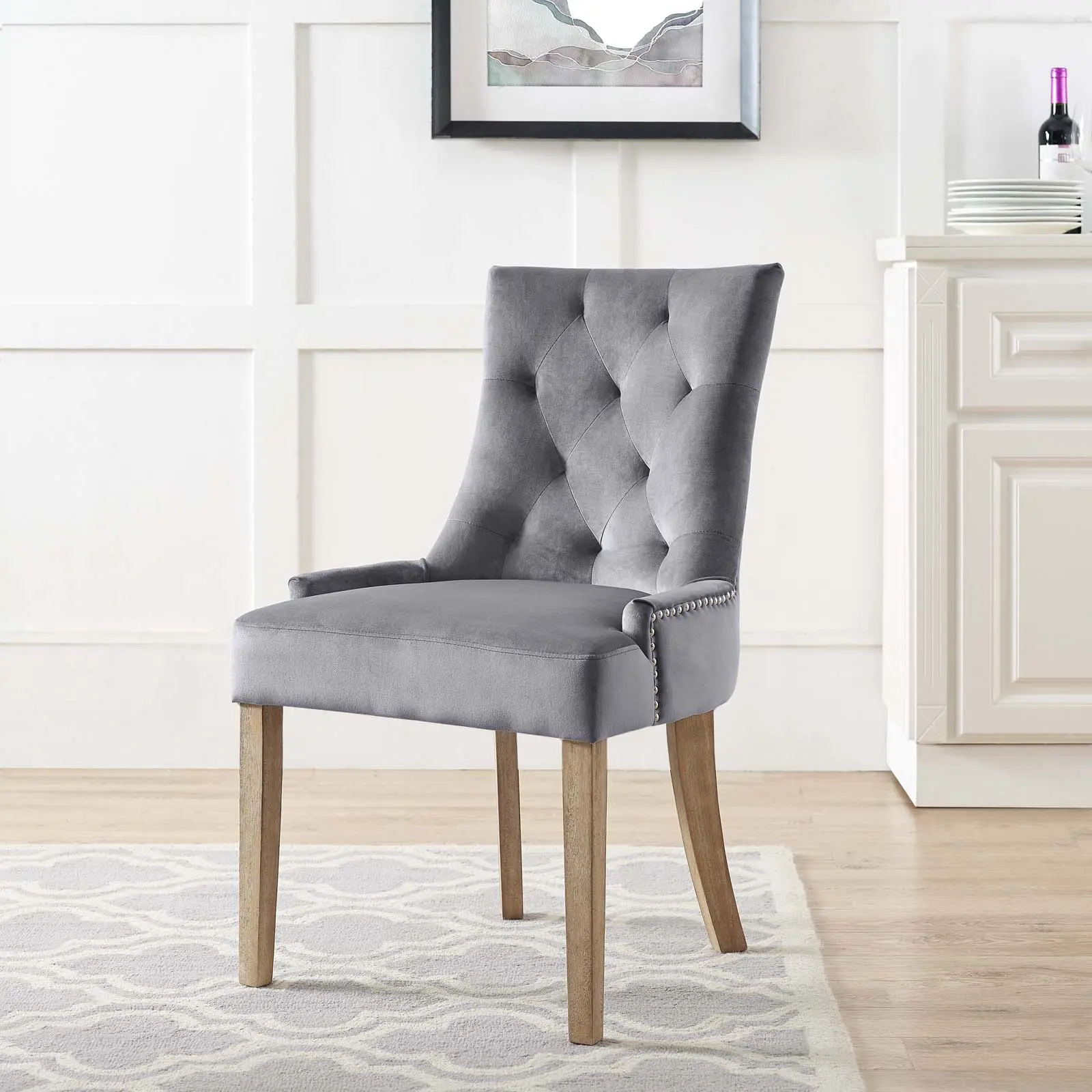 Modway Pose Performance Velvet Fabric Dining Chair - Gray Modern Accent Chair for Dining Room Use, Dining Room Chairs