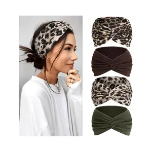 Women's Hairband Set of 4, Wide and Narrow Elastic Boho Dye Bow Headbands, Vintage Style for Sports, Yoga, Makeup, Spa, Fashion Accessory