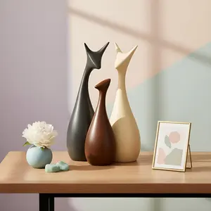 Home Decor Lucky Deer Family Matte Finish Ceramic Figures - (Set of 3, Matte Brown)