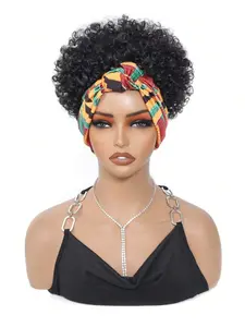 Black Headband Wigs For Women Afro Kinky Curly Wig With Synthetic Short Hair Wigs With Headband Attached Headwrap Wigs Kinky Curly Headband Wig
