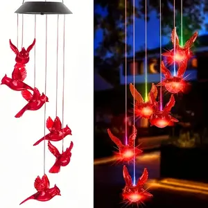 Solar Cardinal Bird Bell Lights, Outdoor Garden Yard Decoration, Suitable for Christmas, Halloween, Family Party Night Garden Decoration Valentine's Day Gift