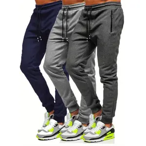 3 Pcs Men Jogger Cotton Sweatpants Slim Fit Elastic Drawstring Zipped Pockets Sports Apparel for Gym Running Workout