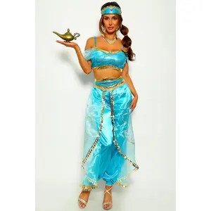 Super Lux Blue Sequin Gold Satin Mesh 3 Pc Princess Jas Costume