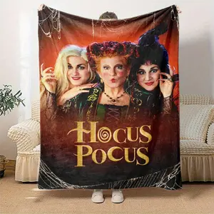 Hocus Pocus themed printed flannel blanket, suitable for all seasons, a must-have for home travel and camping, perfect gift