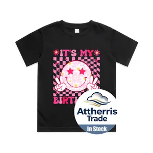 Groovy It's My Birthday Teens Girls Kids Bday Party Cotton T-shirt, Graphic Print Round Neck Short Sleeve Casual Tee for Boys Girls