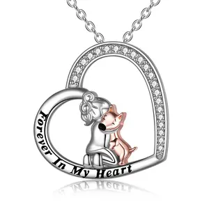Sterling Silver Dog Necklace for Women Heart Rose Gold Dog Pendant Necklace Dog Memorial Gifts for Dog Lovers
