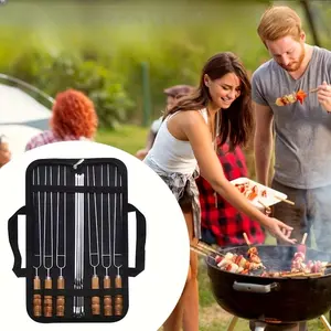 1set Reusable Stainless Steel BBQ Skewers, Ideal for Outdoor Camping, Durable Design for Indoor Grilling Parties, Essential Grill Accessories