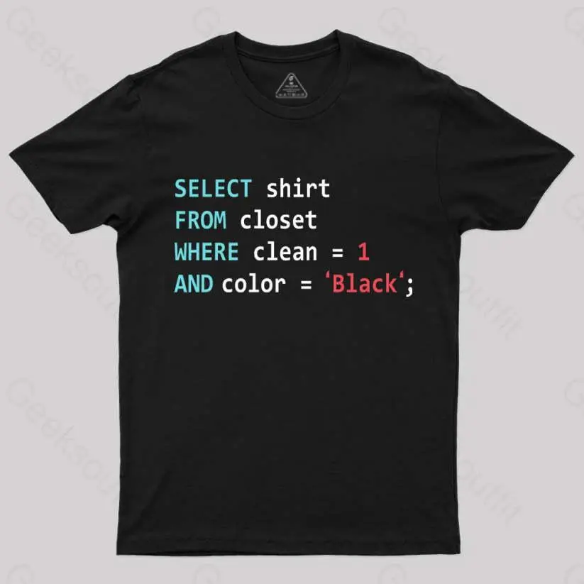Men's Graphic Novelty Tshirt with Funny Programmer Humor, Shortsleeve Design for Database Geeks and Coders