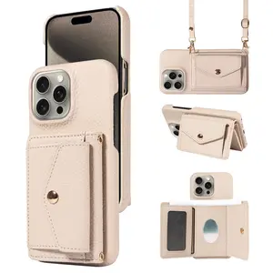 Crossbody RFID Blocking Card Case Phone Cover for iPhone Leather Anti-Theft Protection with Card Slots Custom Monogram Pink Striped Phone Case phone privacy shield