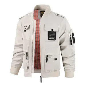 Men's Fitted Long-Sleeve Tactical Jacket - Round Collar Coats, Workwear with Multiple Pockets, Waterproof Durable Rain Gear, All-Season Casual Outerwear (TikTokShopBlackFriday)