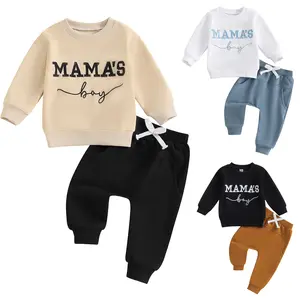Toddler Baby Boy Spring Warm Sweatsuit Mama's Boy Letter Embroidery Sweatshirt Tops Elastic Waist Pants Cute Two Piece Outfits #Springtok