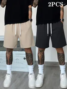 Men's 2-Pack Casual Loose-Fit Shorts, Breathable Five-Quarter Pants for Outdoor Sports, Summer Beach Volleyball Vacation Shorts