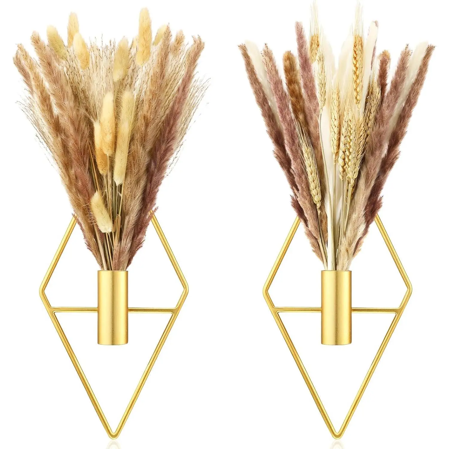 2 count Small Boho Wall Decor Hanging Planters with Artificial Pampas Metal Wall Art Modern Home Decor Display Art for Bedroom Bathroom Living Room()