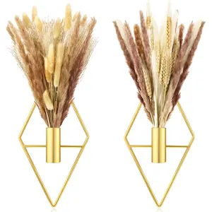 2 count Small Boho Wall Decor Hanging Planters with Artificial Pampas Metal Wall Art Modern Home Decor Display Art for Bedroom Bathroom Living Room()