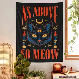 Cat Tarot Card Pattern Tapestry, Mysterious Witchcraft Cat Hanging Tapestry, Wall Hanging Decor for Home Living Room Bedroom, Tapestry Wall Mural