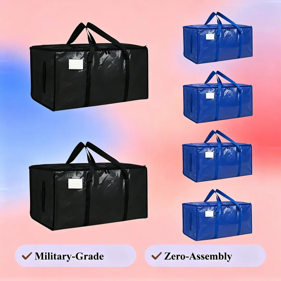 6 Pack Extra Large Heavy Duty Moving Bags with Reinforced Zipper & Wide Carrying Handles, Durable Sto0rage Totes for Clothes Packing, College Dorm, Travel & Home Organization,black blue
