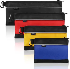 4 Pack Tool Pouch, Small Tool Bag with Zipper, 1680D Oxford  Multipurpose Tool Pouches with Carabiner for Men Tools, Travel Accessary, Stationary, Gadgets Storage Organizer, PSGJD-X4