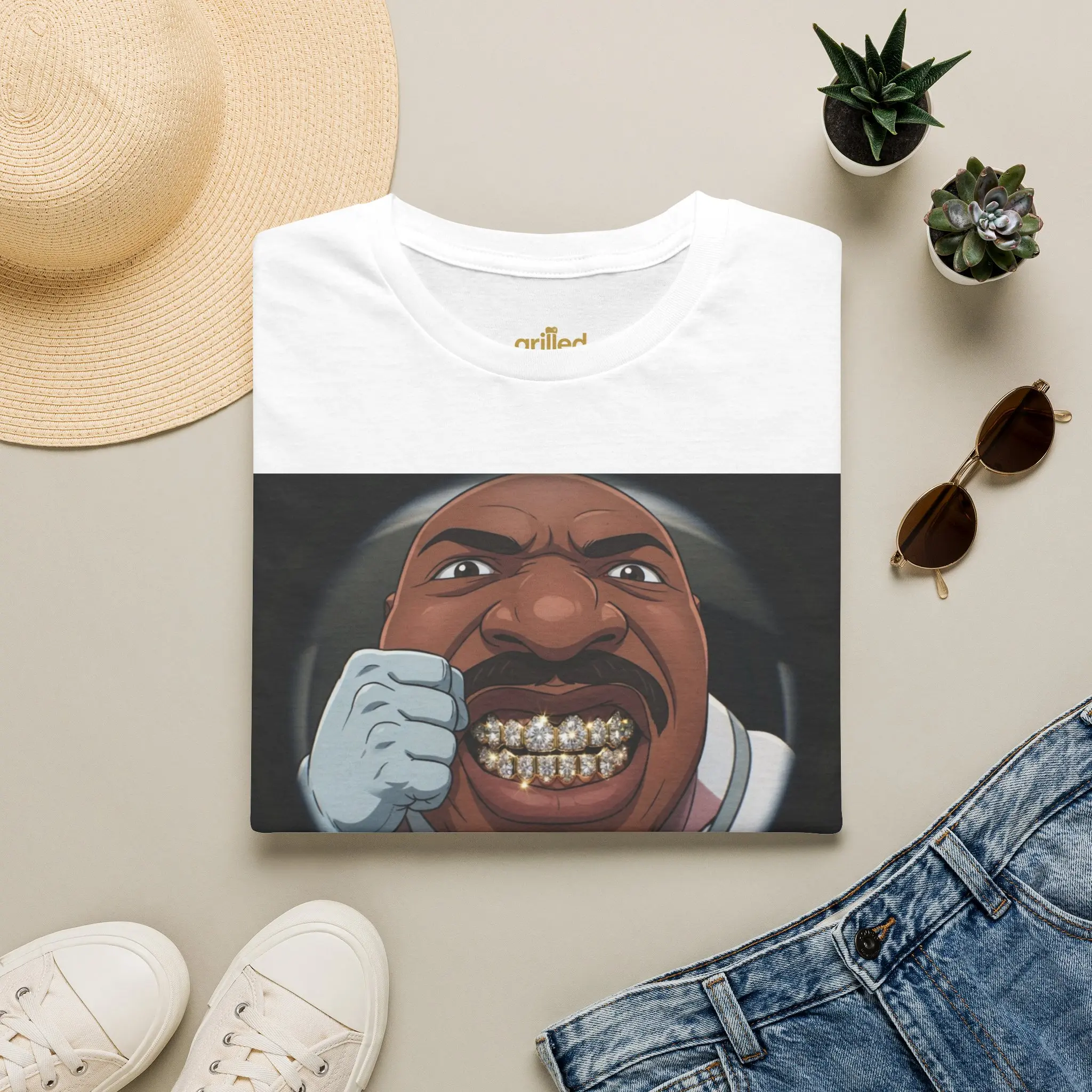 Grinning Gold Grill Tee — Bold Urban Graphic T‑Shirt