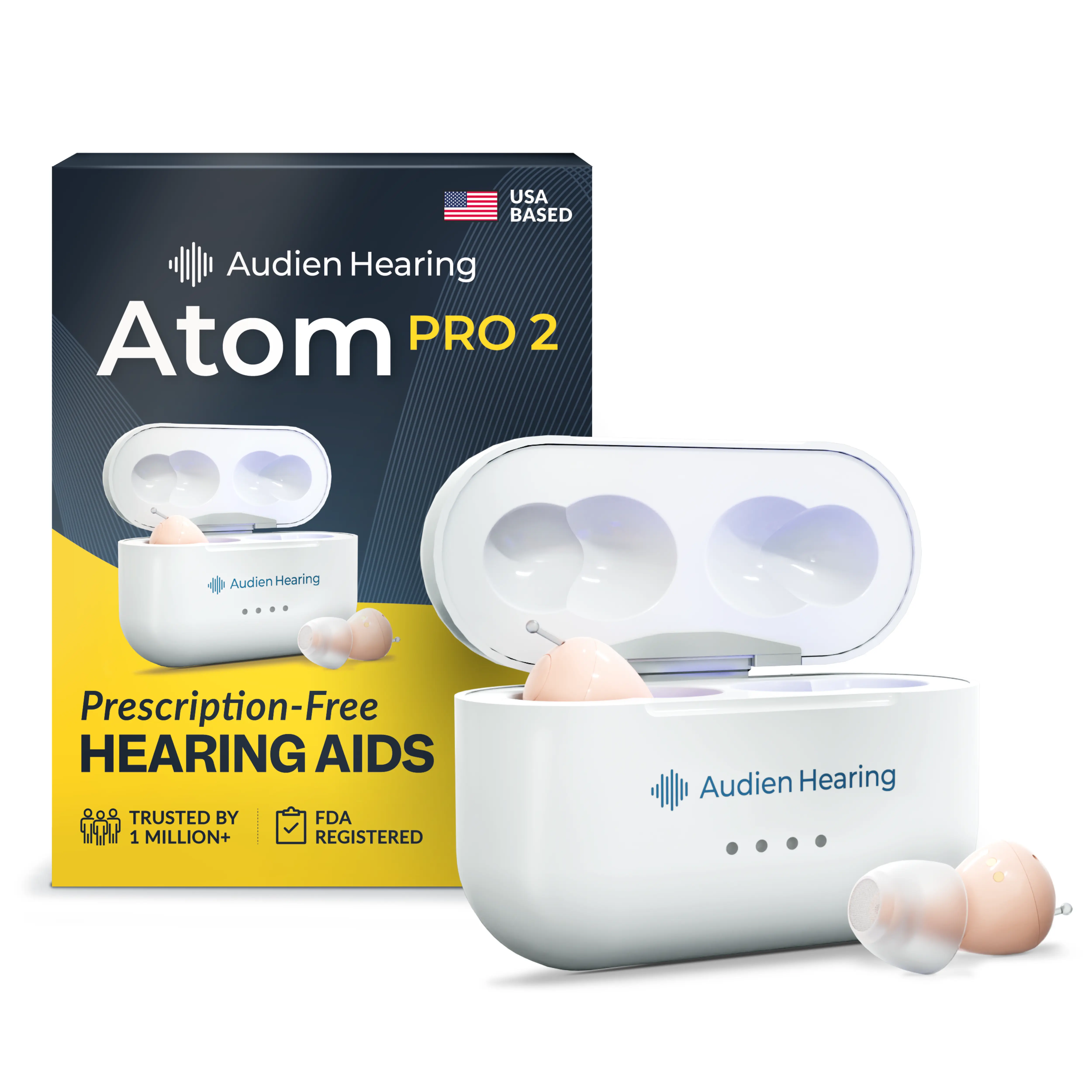 Audien Atom Pro 2 OTC Hearing Aids – HSA/FSA Eligible, Rechargeable In-Ear Hearing Aids for Adults, No Prescription Audien Atom Pro 2 OTC Hearing Aids – HSA/FSA Eligible, Rechargeable In-Ear Hearing Aids for Adults, No Prescription