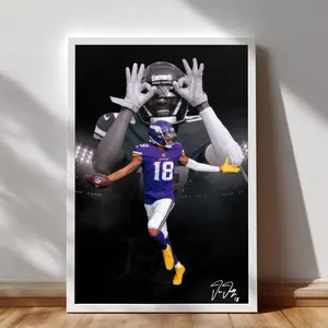 Justin Jefferson Vikings Griddy Poster, Football Game Day Paper Poster, Man Cave Decor, Sports Fan Room Decor, Gift for Football Lovers. No Framed