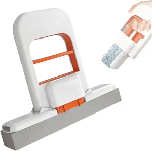 Mini Foldable Desktop Mop – Portable Self-Squeezing Handheld Sponge Mop for Wet & Dry Use on Kitchen Countertops, Glass, Bathroom & Car Interior (Orange)