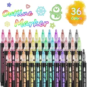 Shimmer Outline Markers Pen Set, Reusable Watercolor Pen Graffiti Set, Dual-Tip Paint  Markers ,  Card Engraving Flash Pen Set,Drawing Art School Supplies,Gifts for Children Aged 4-12,Birthday Gifts, DIY Crafts, Car Activity Travel Coloring Kit for Kids ﻿