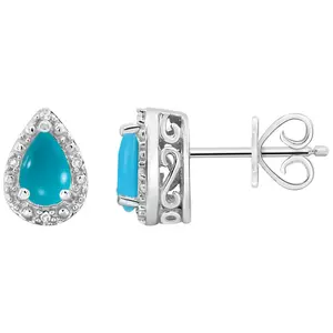Affinity Gems Pear Turquoise & Diamond Earrings, Sterling