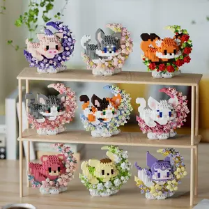 Mini Dog Cat panda raccoon Cute Pet Small Building Block Model Series Ornaments Children's Toy Christmas Birthday Gifts for Kids