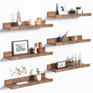 Floating Shelves for Wall, Wall Shelves for Decor Storage Set of 6, Wall Mounted Wood Shelf for Bedroom, Living Room, Bathroom, Kitchen, Picture Ledge Shelf, Brown