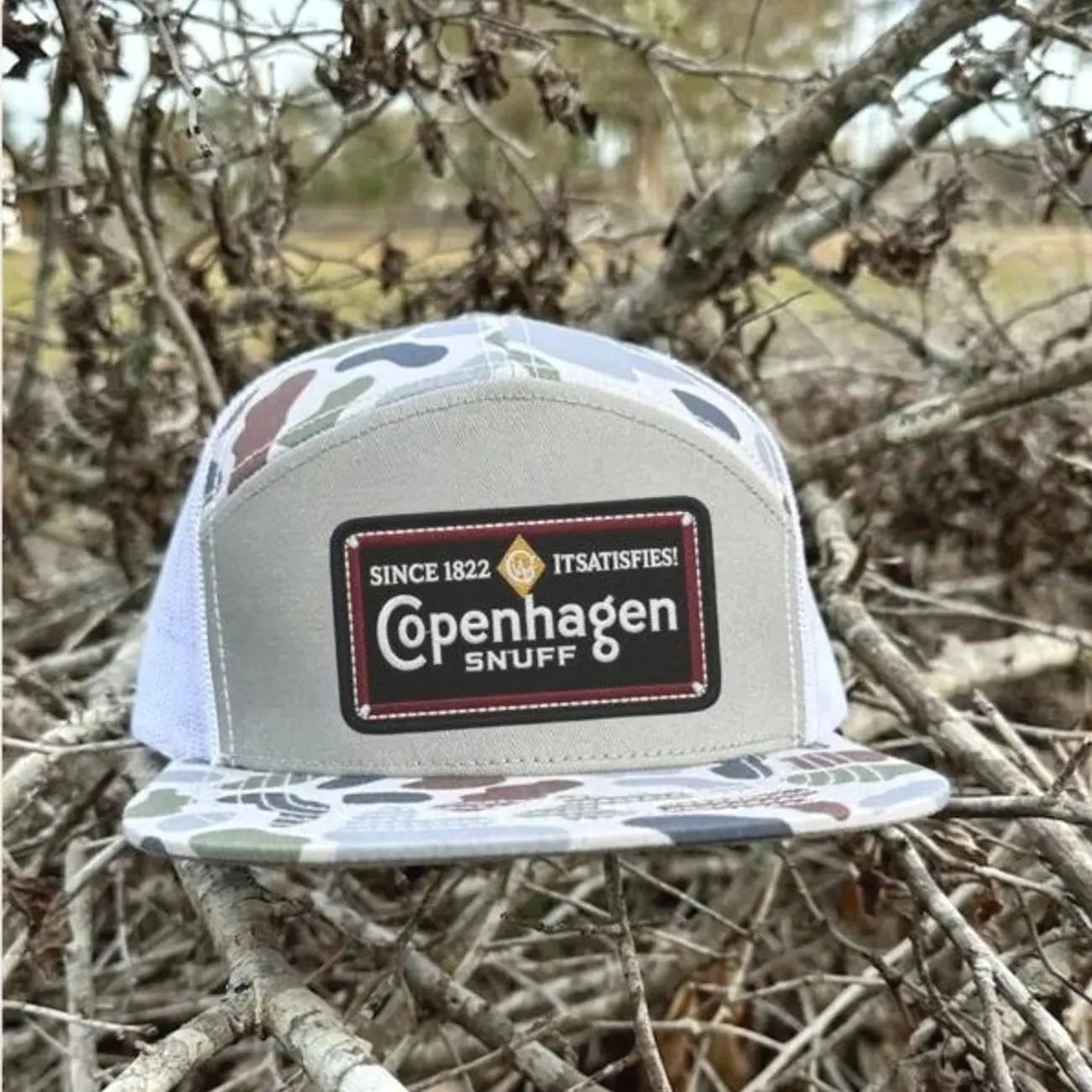 Copenhagen Snuff Trucker Hat | Vintage Tobacco Style 7 Panel Mesh Snapback | Country Workwear Cap Gift For Him, Gift For Dad