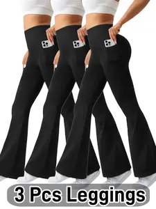3PCS Women's Bootcut Yoga Leggings with Deep Pockets - High-Waist Tummy Control, Four-Way Stretch - Perfect for Gym Workouts, Dance Practices & Outdoor Hikes