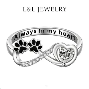 L&L Jewelry Dainty Puppy Paw Ring with Sparkling Zircon Stones & Cat Claw Heart Design for Girls Women Ideal Gift for Children