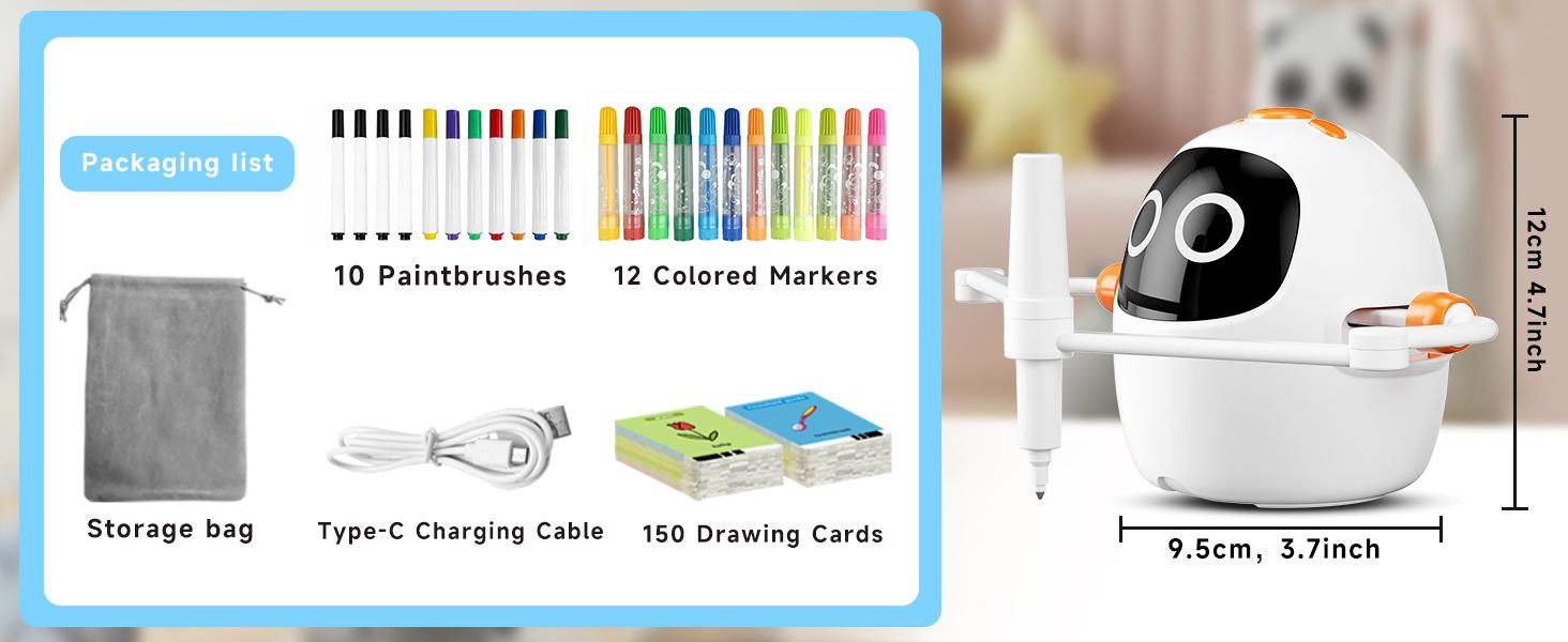 Drawing Robot for Kids, Montessori Painting Learning Toys, Voice Interactive Educational Drawing Machine with 220 Word Cards for 3 4 5 6 7 8 Year Old Boys Girls Gift