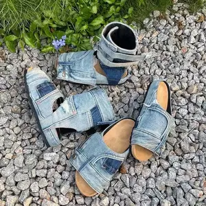 Fashion design jeans slippers denim canvas Girl Women sandals men